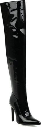 Generic Womens Pointed Toe Side Zipper Stiletto Heel Thigh High Boots Wide Calf Pull On Fashion Winter Over The Knee Shoes (Black,7.5)