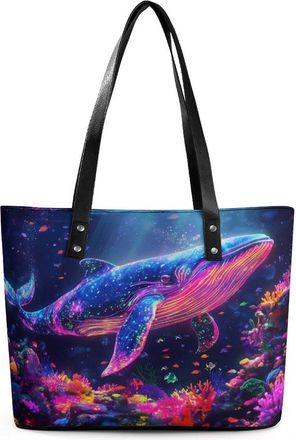 Generic Rainbow Whale Tote Bags for Women Cute Shoulder Purses Handbags