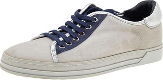 Tod's Tods Grey/blue Leather And Suede Low Top Sneakers