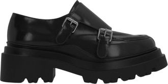 Plan C Loafers met dikke zool en gespen - Dames - Loafers - Zwart - 39 EU - Leer - Schoenen