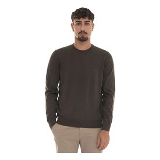 HUGO BOSS Hugo, Round-neck Knitwear, male, Green, Size: 3XL Round-neck wool pullover with logo