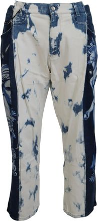 Dolce & Gabbana Mens Cropped Jeans Bluewhite Print - White Cotton - Size EU 50 (Mens)