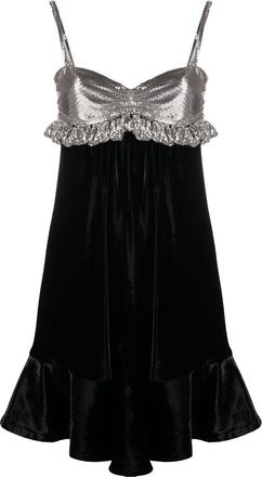 Paco Rabanne two-tone velvet minidress - women - Viscose/Aluminium/Elastane - 38 - Black