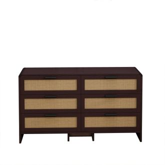Urban Meuble Aparador efecto madera marr&oacute;n con 6 cajones de rat&aacute;n 130x40x74 cm