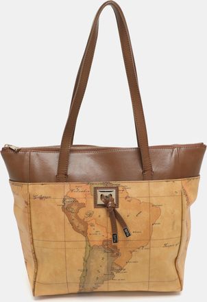 Alviero Martini 1A Classe Tan/brown Geo Print Coated Canvas And Leather Tote