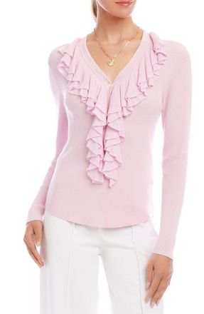 Karen Kane Ruffle V-Neck Sweater in Pink at Nordstrom, Size X-Large
