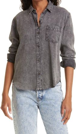 Rails Ingrid Raw Hem Long Sleeve Button-Up Shirt in Black Acid Wash at Nordstrom, Size Large