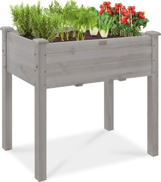 Best Choice Products 34x18x30in Raised Garden Bed, Elevated Wood Planter Box for Kids, Patio w/ Bed Liner