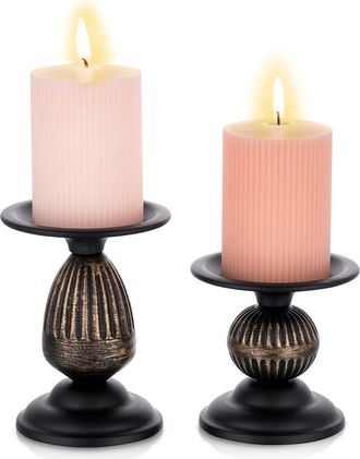 OEM Juego De 2 Portavelas Decorativos Vintage, Candelabros Retro De Metal Envejecido Negro Mate, Decoraci&oacute;n De Mesa Shabby Chic Para Comedor, Cafeter&iacute;a, R
