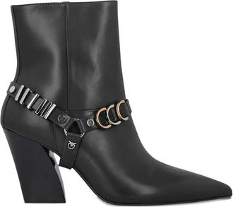 Pinko Black Viola 02 Pointed Toe Block Heel Leather Ankle Boots