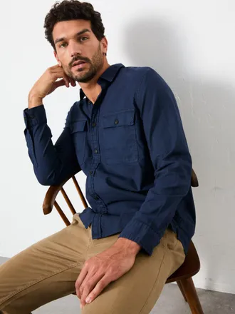 Fat Face FatFace Bugle Navy Long Sleeve Garment Dye Utility Shirt