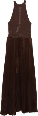 Twinset Geplooide Maxi-jurk met Haakwerk - Dames - Maxi kleedjes - Bruin - XS - Kleedjes