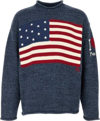 Polo Ralph Lauren Melange Katoenen Oversized Trui - Heren - Ronde hals truien - Blauw - M - Katoen - Truien & Vesten