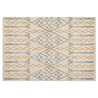 Beliani Alfombra De Algod&oacute;n Beige Amarillo Negro 140 X 200 Cm Hecho A Mano Geom&eacute;trico Kadapa
