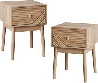 Urban Meuble Conjunto de 2 mesitas de noche con efecto roble y tiradores de metal