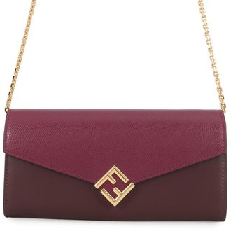 Fendi Bordeaux Purple Leather Chain/Shoulder Wallet (Pre-Owned)