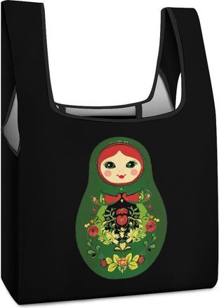 Generic Cute Russian Nesting Doll Reusable Shopping Bags Lightweight Foldable Grocery Bag Polyester Washable Tote Bag