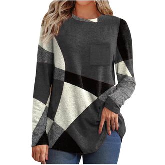 Generic Ladies Winter Jumpers, Ladies Jumpers Long Sleeve Tops Women UK Trendy Color Block Tunic Sweatshirt Geometric Graphics Print Shirts Pullover Dressy Ca