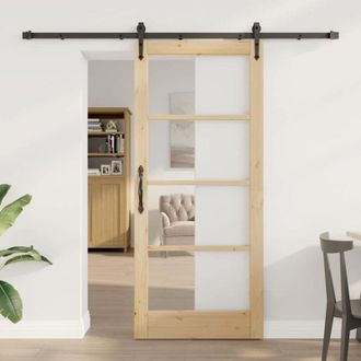 vidaXL Vidaxl - Puerta Deslizante Manual Marr&oacute;n 78 X 202 Cm Madera Y Metal