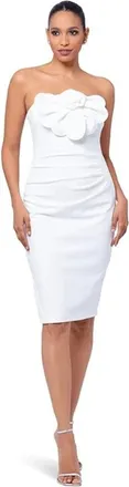 Betsy & Adam Scuba Dress Womens White Crepe Flower Off The Shoulder FROG342