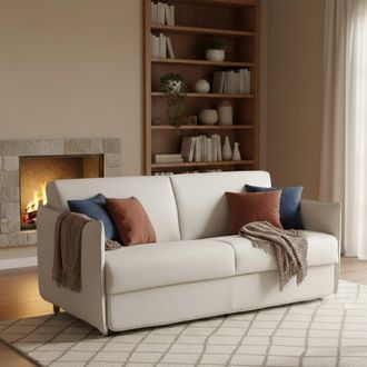 Dmora Sof&aacute; Cama 2 Plazas Trissino, Desenfundable, Con Almacenaje Made In Italy, Apertura Abatible, 180x95 Cm Beige
