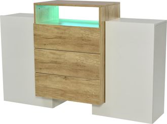 STILVORA Aparador Con 2 Puertas, 3 Cajones Y Led Multicolor, Blanco Brillo Y Efecto Madera, En Mdf, 140&times;30&times;77,5 Cm
