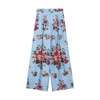 Dolce & Gabbana Floral Bouquet Print Silk Twill Drawstring Trousers - female - Dolce & Gabbana - Wide Trousers - Multicolor - S - Trousers