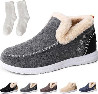 Generic Cozy Orthopedic Fleece Slip-on Boots, Winter Plush Faux Fur Lined Flat Shoes for Men Women, Warm Anti-Slip Casual Loafer (10.5,Grey)
