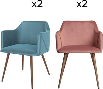 Rendez-Vous Déco Pack de 4 sillas de terciopelo azul y rosa