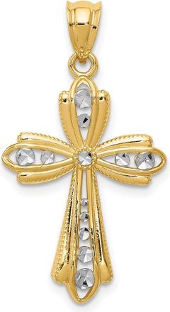 Diamond2Deal 14k Yellow Gold Rhodium Diamond Cut Cross Charm