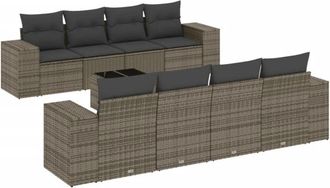 vidaXL Set De Muebles De Jard&iacute;n 9 Pzas Y Cojines Rat&aacute;n Sint&eacute;tico Gris Vidaxl