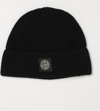 Stone Island Berretto beanie in lana a coste con patch logo Compass