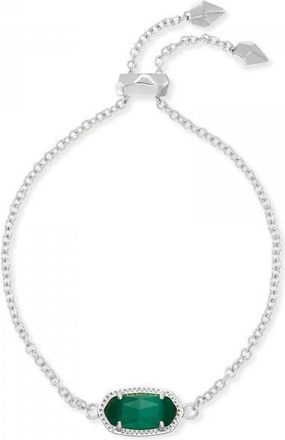 Kendra Scott Elaina Silver Adjustable Chain Bracelet in Emerald Cats Eye May