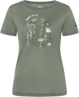 super.natural Rock Flowers Tee Merinoshirt f&uuml;r Damen | oliv
