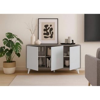 Dmora Aparador Annina, Buf&eacute; De Sal&oacute;n, Aparador De Sal&oacute;n, Despensa De Cocina, 154x40h72 Cm, Gris Claro Y Blanco - Dmora