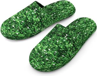 Generic Green Glitter Pattern Mens Cotton Slippers Memory Foam Comfort House Shoes Winter Indoor Slipper for Hotel Casa Spa
