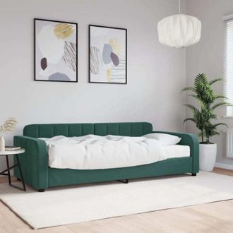 vidaXL Sof&aacute; Cama Con Colch&oacute;n Terciopelo Verde Oscuro 90x200 Cm Vidaxl