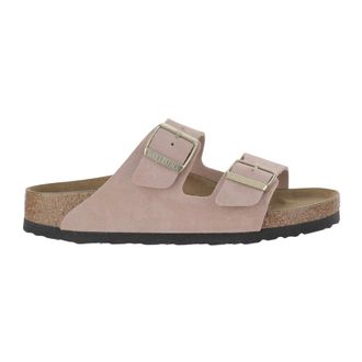 Birkenstock Sliders, female, Pink, 6 UK, Arizona Suede Leather Sandals Narrow