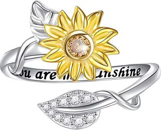 Generic Silver Rings Summer Shinny Gift Ring Bling Crystal Sunflower Daughter Rings For Women Girls Engagement (Yellow, 7)