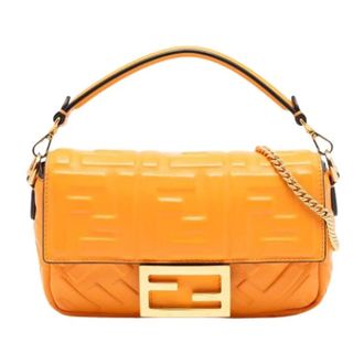 Fendi Pre-owned Shoulder Bags, female, Orange, Size: ONE SIZE Pre-owned Leather Shoulder Bag