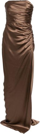 Michelle Mason strapless gathered silk gown - women - Silk - 2 - Brown