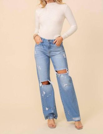 White Label Distressed Straight Leg Jeans In Blue