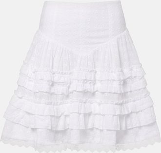Ganni Broderie anglaise tiered cotton miniskirt
