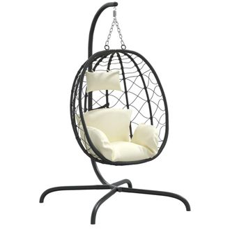 vidaXL Silla Colgante Huevo Acero Rat&aacute;n Sint&eacute;tico Coj&iacute;n Blanco Crema Vidaxl