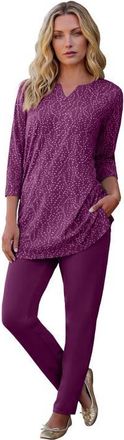 Roaman's Plus Size Three Quarter Sleeve Notch Neck Soft Knit Tunic in Dark Berry at Nordstrom, Size 20