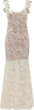 Self Portrait Lace Flower Maxi Dress - Dames - Trouwkleed - Beige - M - Polyester - Kleedjes