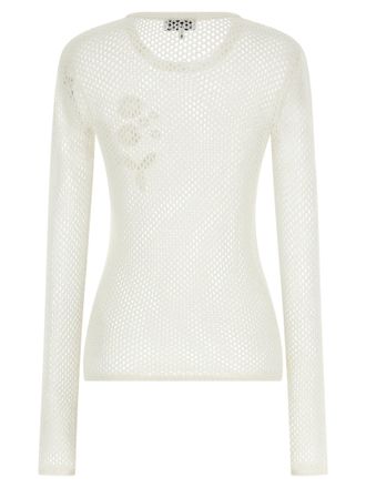Ganni Pointelle Cotton with Floral Appliqu&eacute; Sweater - Cream