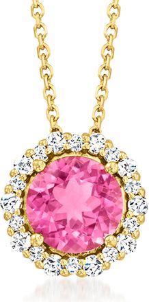 Ross-Simons Pink Tourmaline and. Diamond Necklace in 14kt Yellow Gold