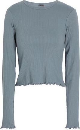 8 by YOOX ORGANIC COTTON CREW-NECK LONG SLEEVES RIBBED TOP W/ LETTUCE HEM