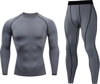 Generic UIKIFY Mens Compression Base Layer Long Sleeve Skin Fit + Compression Leggings Set Muscle Support Running Wicking Quick Dry Sportswear Sets Athletics 